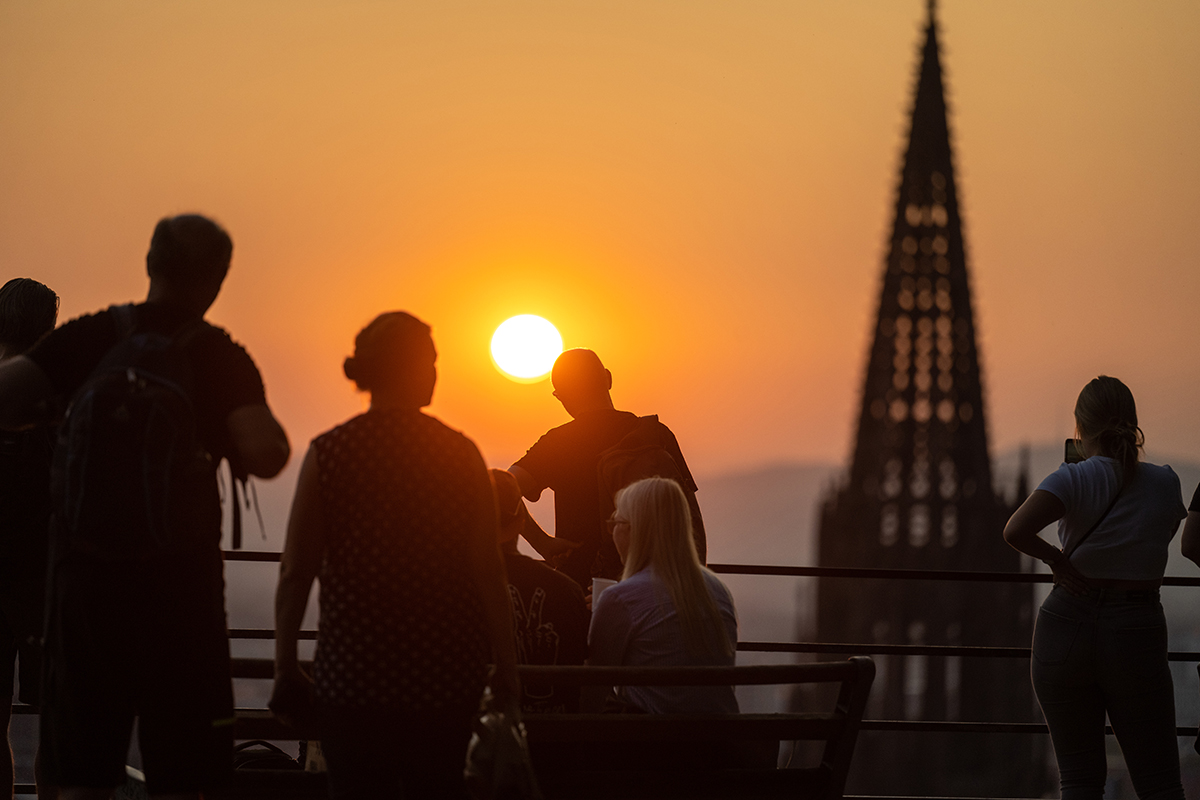 Blick aufs Münster bei Sonnenuntergang